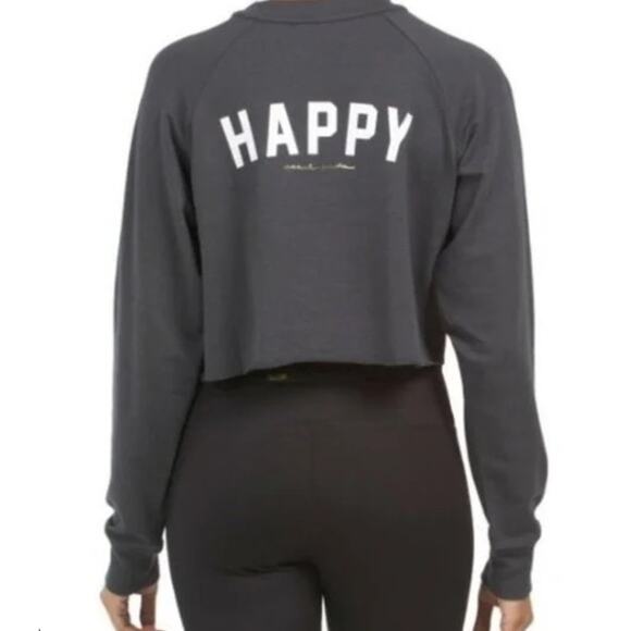 Spiritual Gangster “Happy" Cropped Black Sweatshirt Small - Picture 1 of 6
